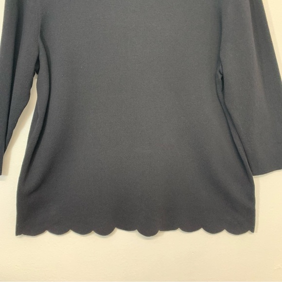 Talbots Rib Knit Top 2X Black Scallop Hem Cotton Modal Stretch Boat Neck - Picture 3 of 11